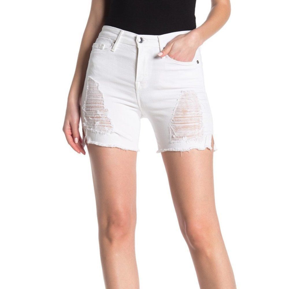 Good American High Waist Distressed Shorts
